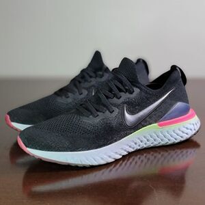 Nike Epic React Flyknit 2 Men's Running Shoes Size 10 Black White Gray Comfort